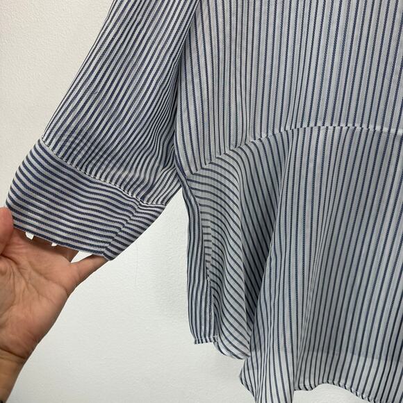 Chico's Sheer 3/4 Sleeve Striped Blouse Peplum Back Hem 3 XL - Picture 3 of 9